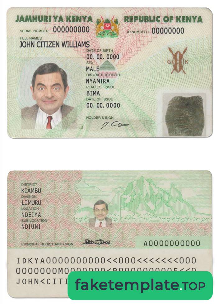 Feature of fake Kenya ID card example